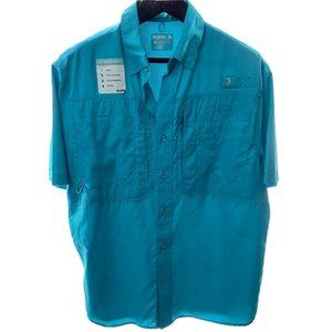 REEL LEGENDS Saltwater M Teal Fishing Vented Shirt